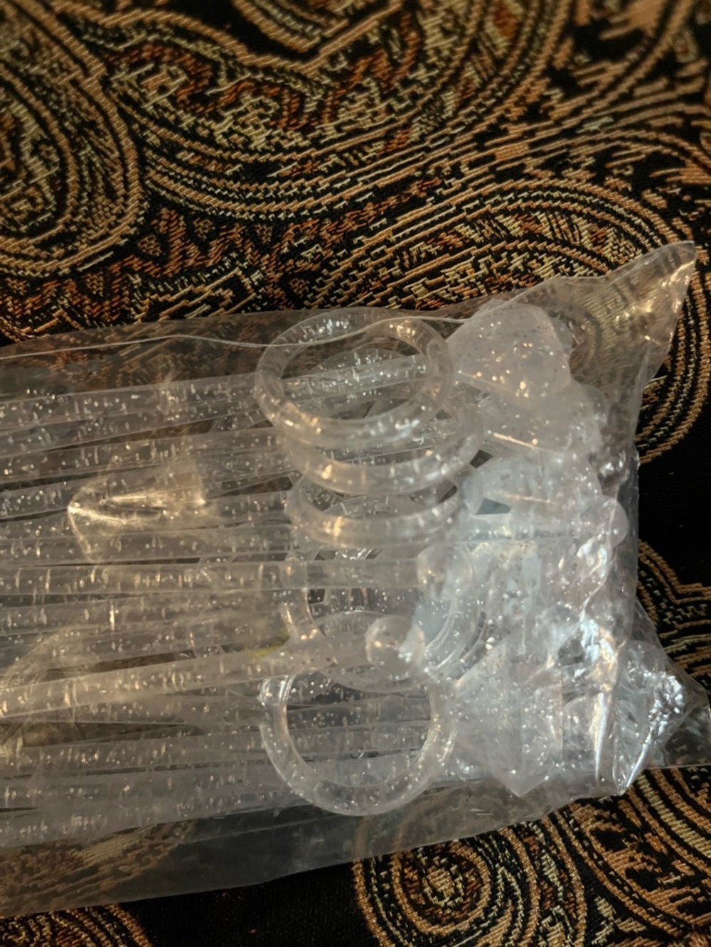 Clear Crystal-Look Engagement ring drink stirrers with silver specs
